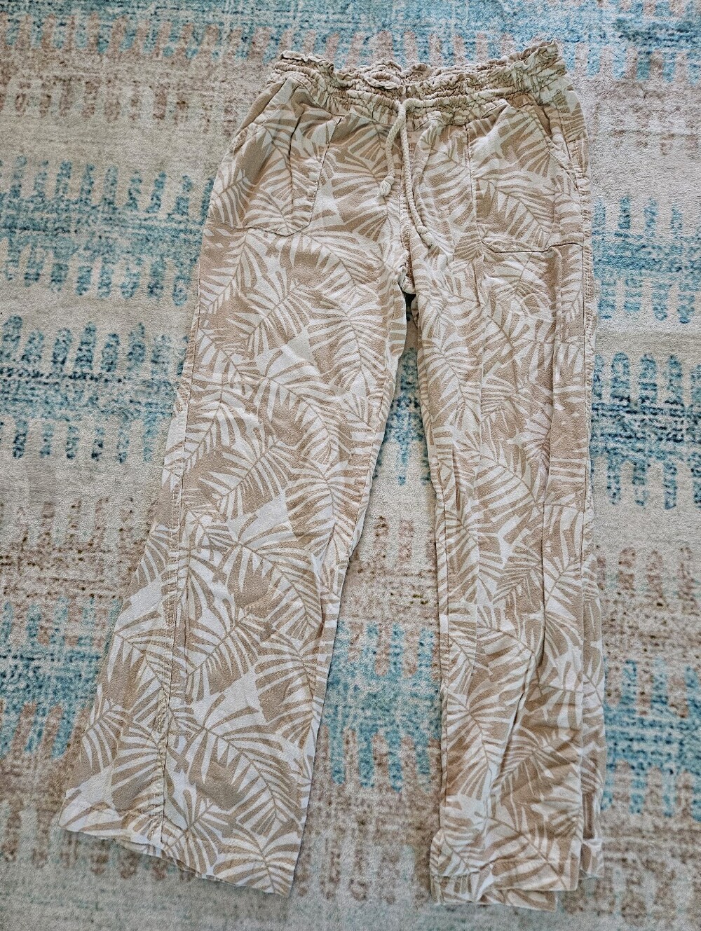 Women’s Beige Leaf-Print Boot Cut Pants